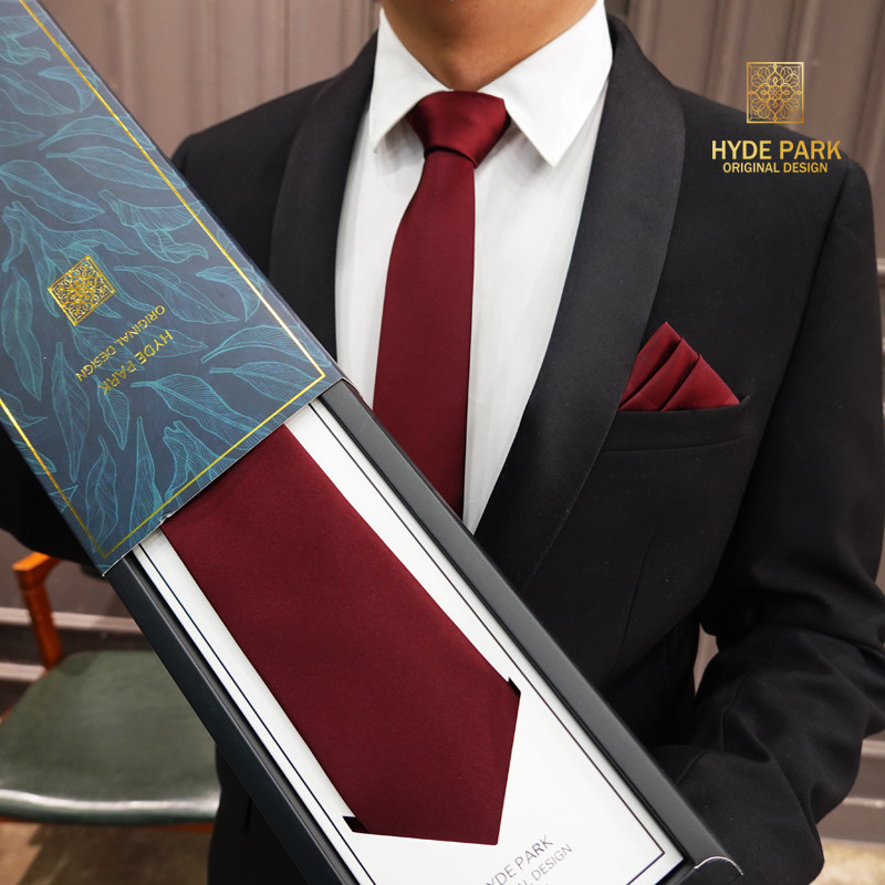 海德公园纯色伴手礼盒勃艮第红结婚婚礼新郎伴郎团暗酒红男士领带