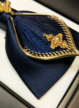 海德公园领结男结婚 婚礼新郎龙凤褂秀禾藏蓝色中国风金属领花