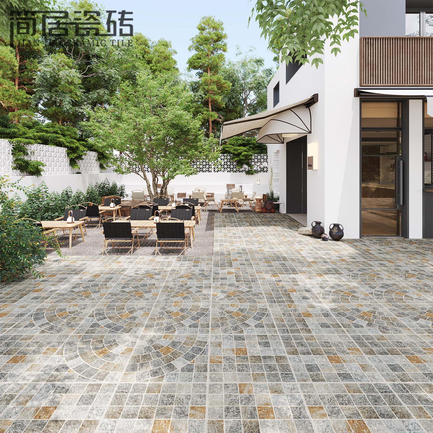12厚美式田园风拼花花砖室外庭院花园地砖 别墅户外露台瓷砖600