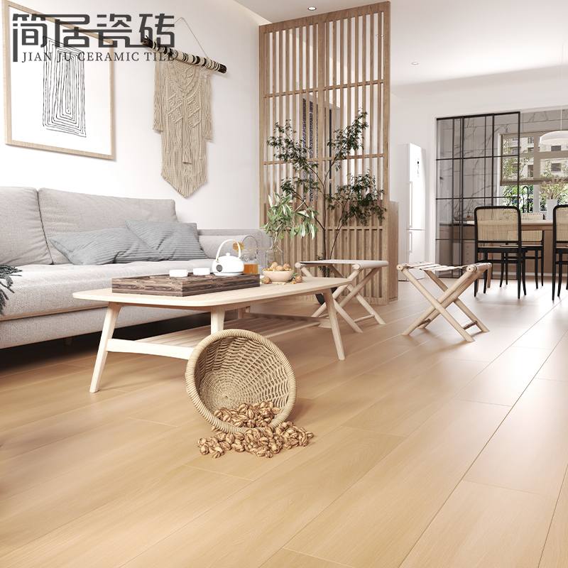 奶油风柔光肌肤釉原木色全瓷木纹瓷砖卧室房间地砖地板砖200*1200