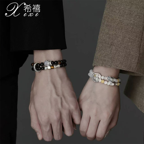 S999招财旺福情侣手链一对情侣款