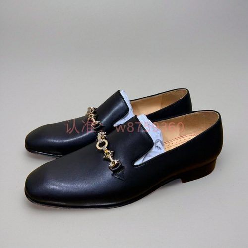 cl andgz红底皮鞋黑色牛皮五金扣套脚乐福皮鞋绅士婚鞋商务鞋男鞋