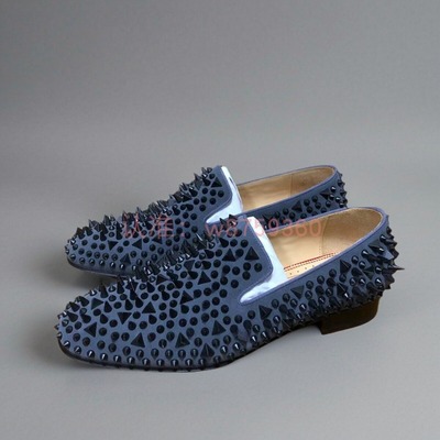 cl andgz红底鞋皮鞋灰蓝色杂乱钉乐福皮鞋绅士鞋低跟男鞋铆钉潮鞋