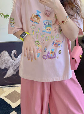 纸袋家夏季新款「印花+刺绣甜品布布短袖」3750慵懒设计感纯棉T恤