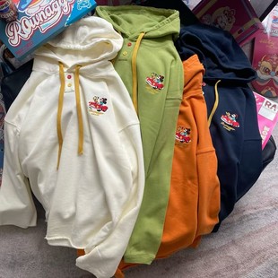 纸袋家早春新款 「青春记忆连帽卫衣」全棉刺绣卷边休闲卫衣6010