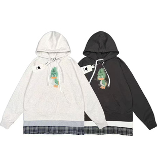 纸袋家牛牛秋季 青青鸟拔染印花假两件P0272连帽卫衣洋气 新款