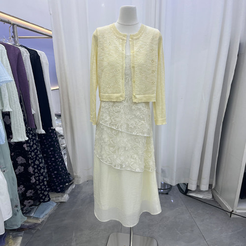 夏季小仙女蕾丝吊带裙针织两件套