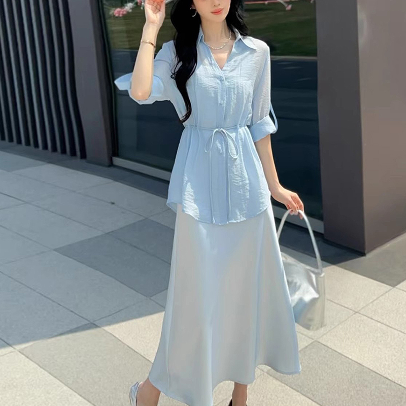 小仙女衬衫吊带裙两件套