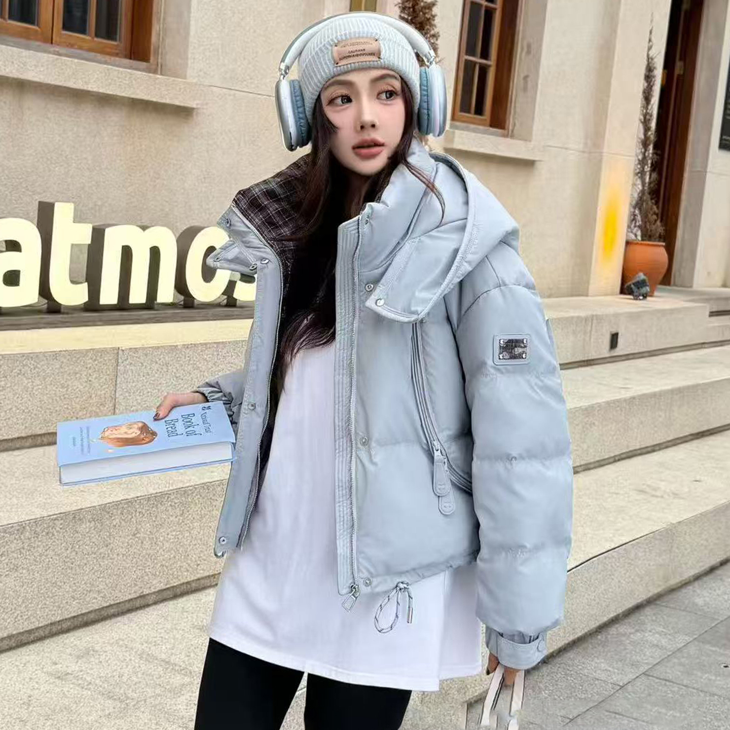 拉链装饰白鸭绒短外套小仙女