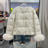 新款 年货新中式 国风拼接仿狐狸毛羽绒服小仙女2025冬季 白鸭绒外套
