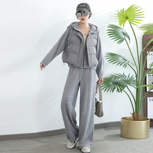 2025冬时尚新款运动加厚保暖棉衣套装棉马甲+外套+厚裤子三件套女