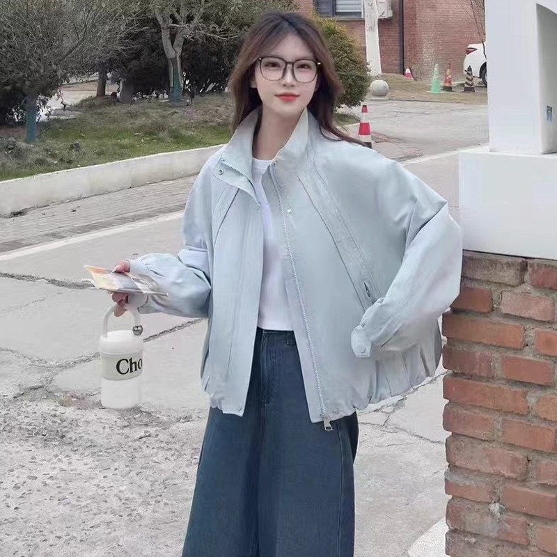 2025春季新款时尚工装立领短款外套女小个子休闲宽松夹克上衣潮