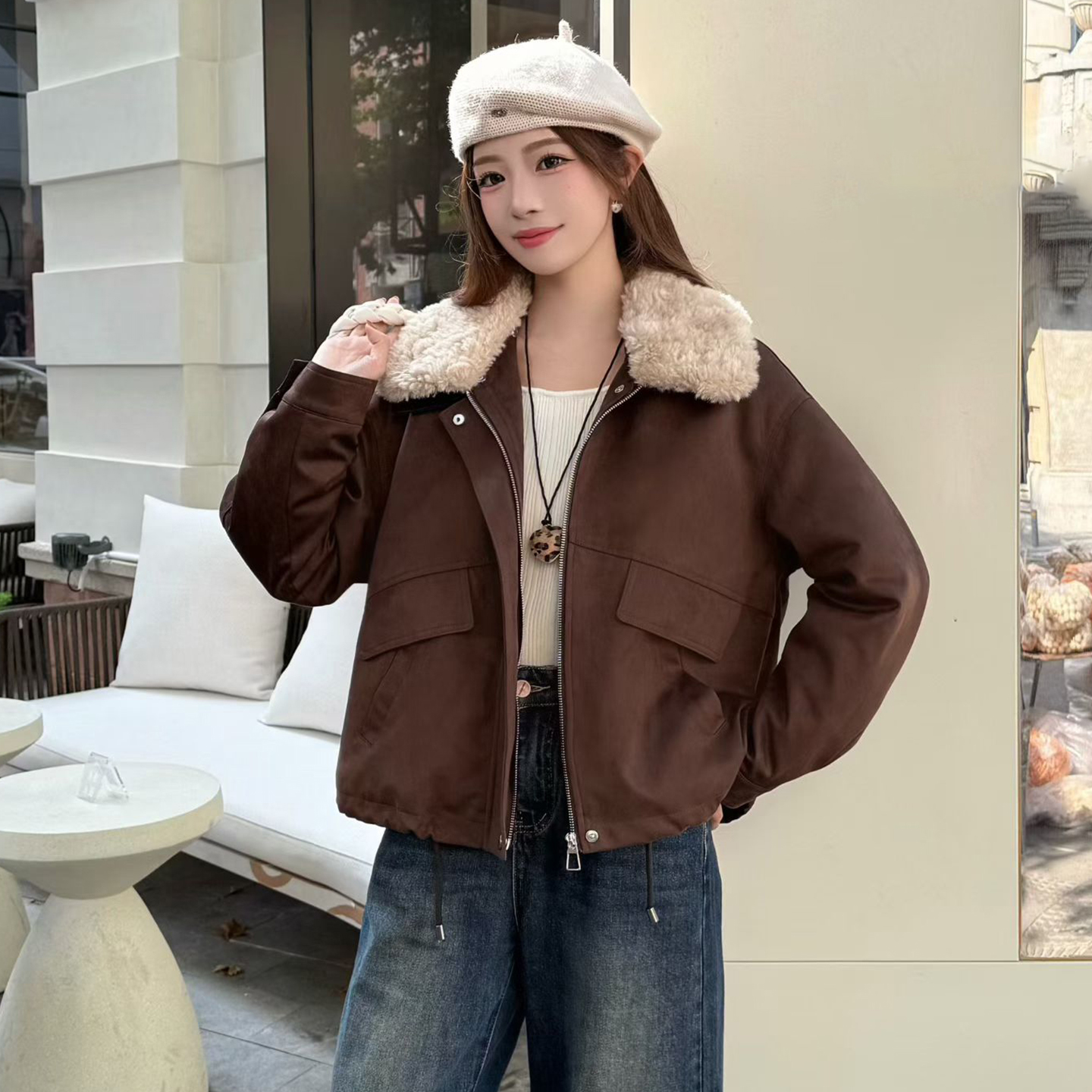 加棉加厚短外套女2025冬季新款时尚百搭小个子防鹿皮绒美式机车服