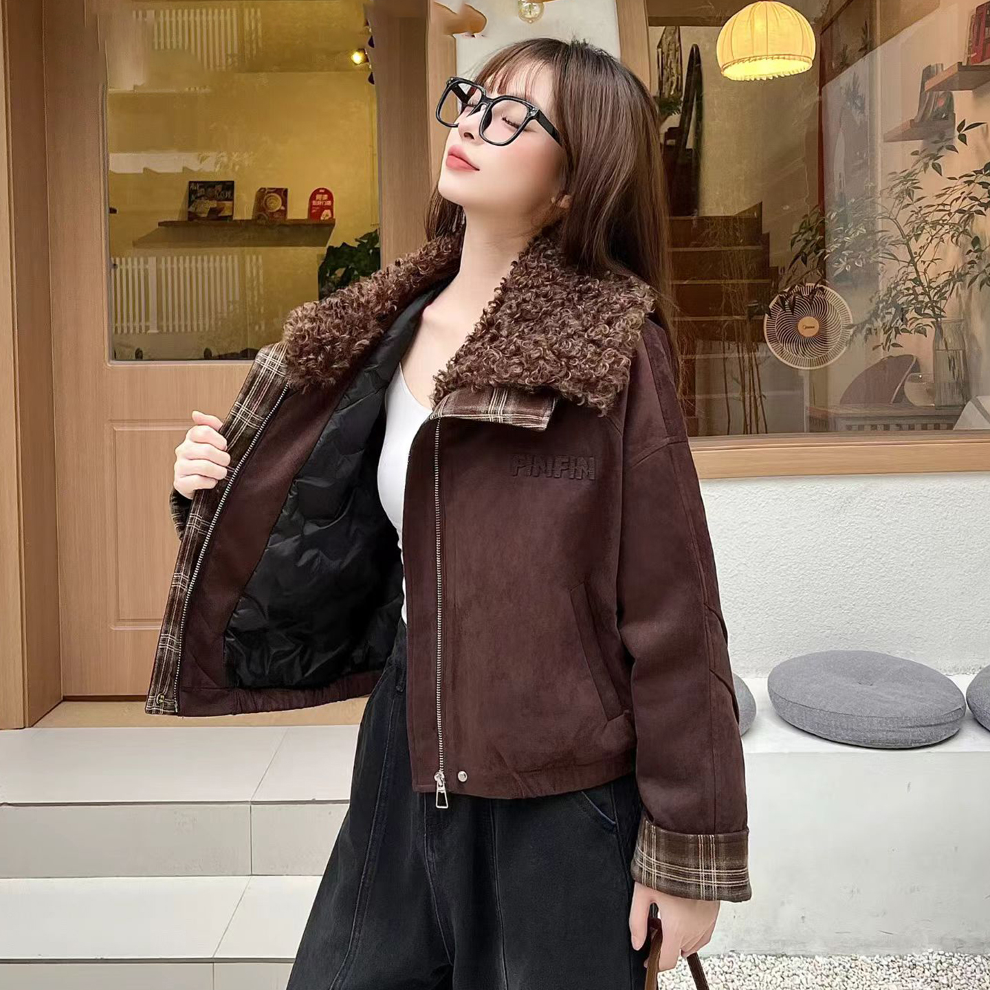 羊羔毛领短款羽绒服小个子
