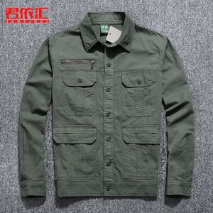 夏季薄款纯棉工装 户外军绿色外套男 翻领休闲装劳保服工作服上衣