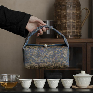 仿宋定窑旅行茶具一壶四六杯便携收纳包快客杯户外露营泡茶器套装