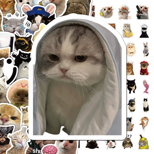 128张搞怪猫咪表情包贴纸抽象可爱沙雕小猫网络梗图diy手机壳贴画