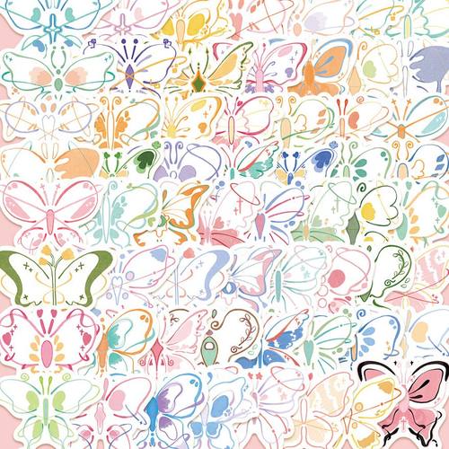 120张小清新蝴蝶贴纸简约彩绘创意小众DIY手账笔记本装饰防水贴画