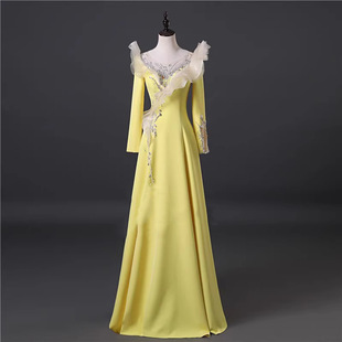 合唱团演出服2025新款新中式重工表演民歌长款声乐艺考主持人礼服