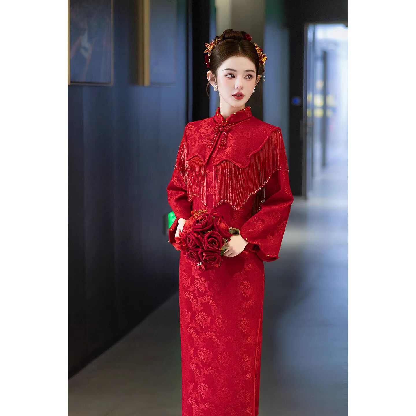 2026新款新中式红色订婚旗袍国风领证礼服裙披肩新娘敬酒服嫁衣女