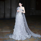 2025新款 走秀演出服吊带主持人礼 晚礼服女高端轻奢小众香槟色长款