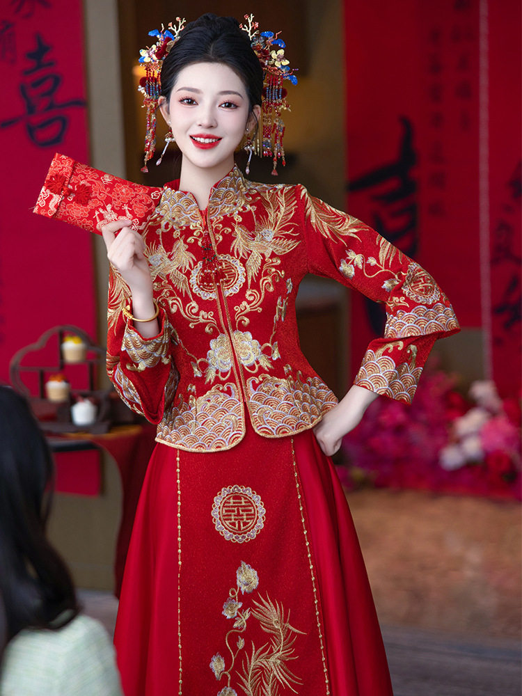 红色秀禾服新娘2025年新款结婚服中式嫁衣敬酒服龙凤褂小个子秀禾