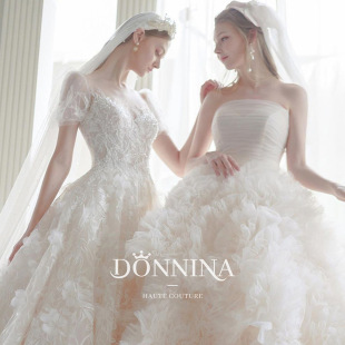 显瘦孕妇小个子新娘纱轻奢 拖尾主婚纱刺绣短袖 泡泡袖 婚纱2025新款