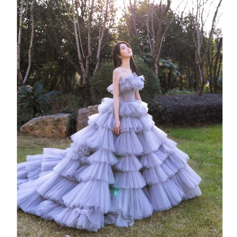影楼礼服婚纱2025秋冬拍摄生日晚礼服写真连衣裙抹胸高端主题服装