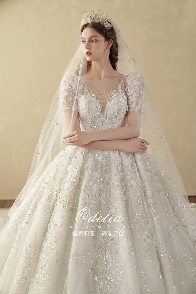 odelia《白雪》婚纱2024新款新娘小个子大拖尾在逃公主重工主纱