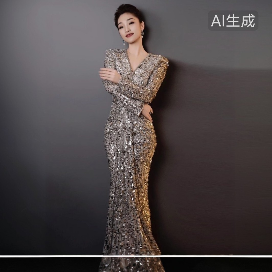 2025新款晚礼服女高端轻奢小众羽毛一字肩黑色长款走秀演出服吊带