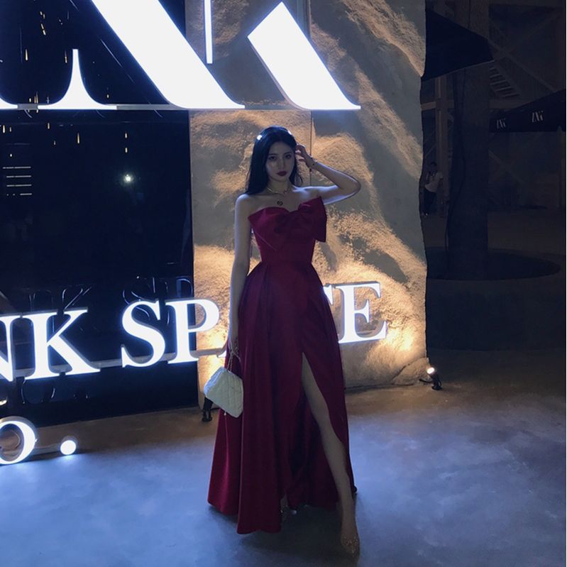 蝴蝶大红色仙晚礼服宴会礼服