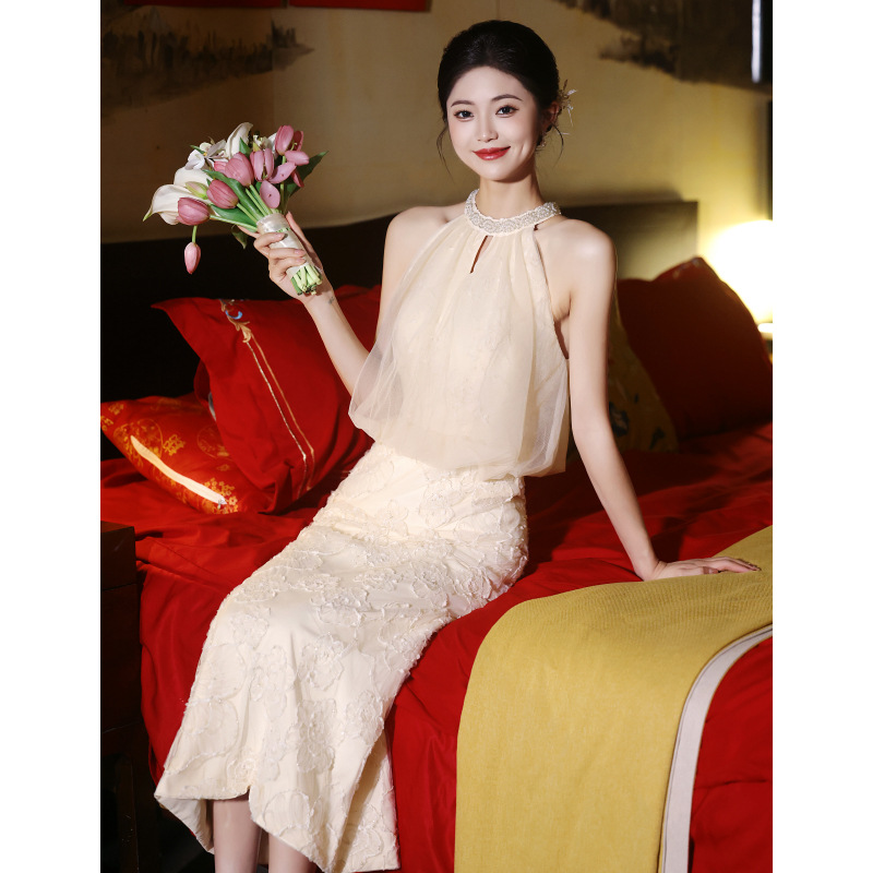 姿若迪亚2025新款新中式旗袍女白色订婚礼服小个子高端新娘敬酒服