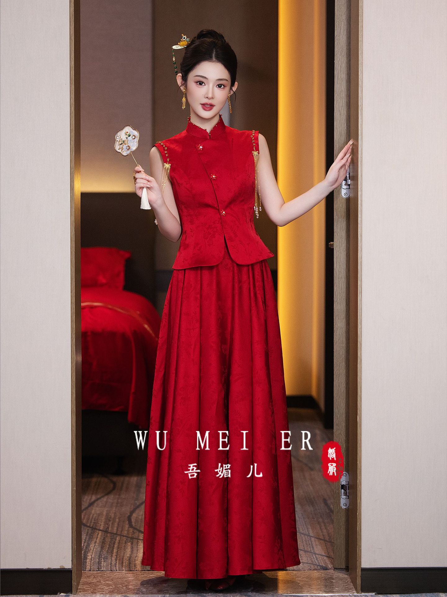 新中式订婚礼服裙高级感红色旗袍敬酒服新娘结婚套装2025新款套装