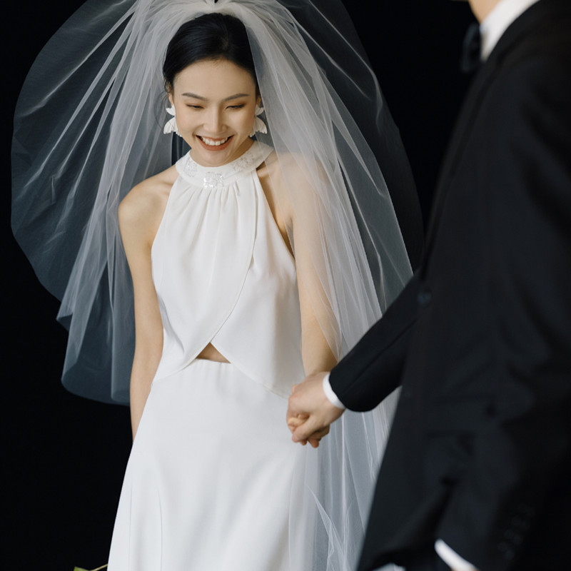 2025新款新娘头纱结婚礼服头饰婚纱摄影拍照道具白色超仙头纱