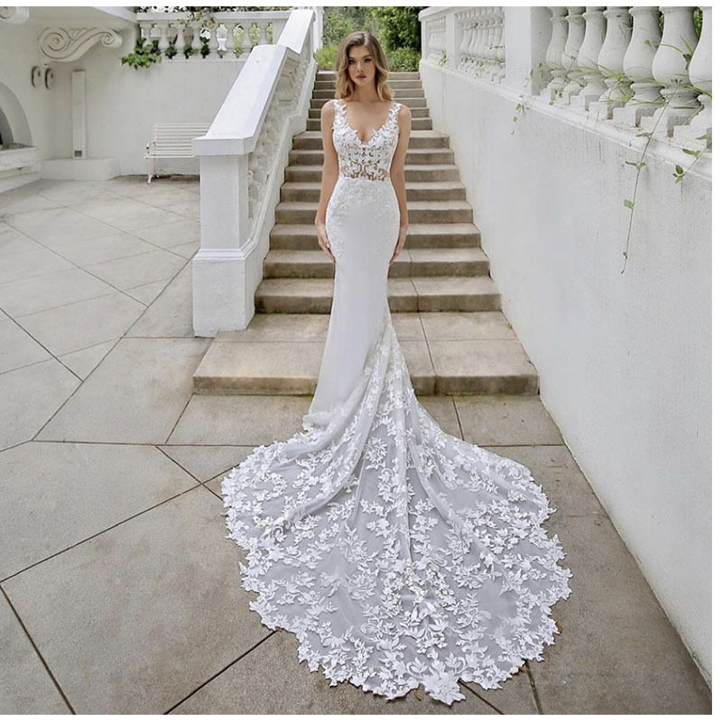 2024新款鱼尾晚礼服裙新娘结婚敬酒服订婚晚宴一字肩轻纱奢华重工