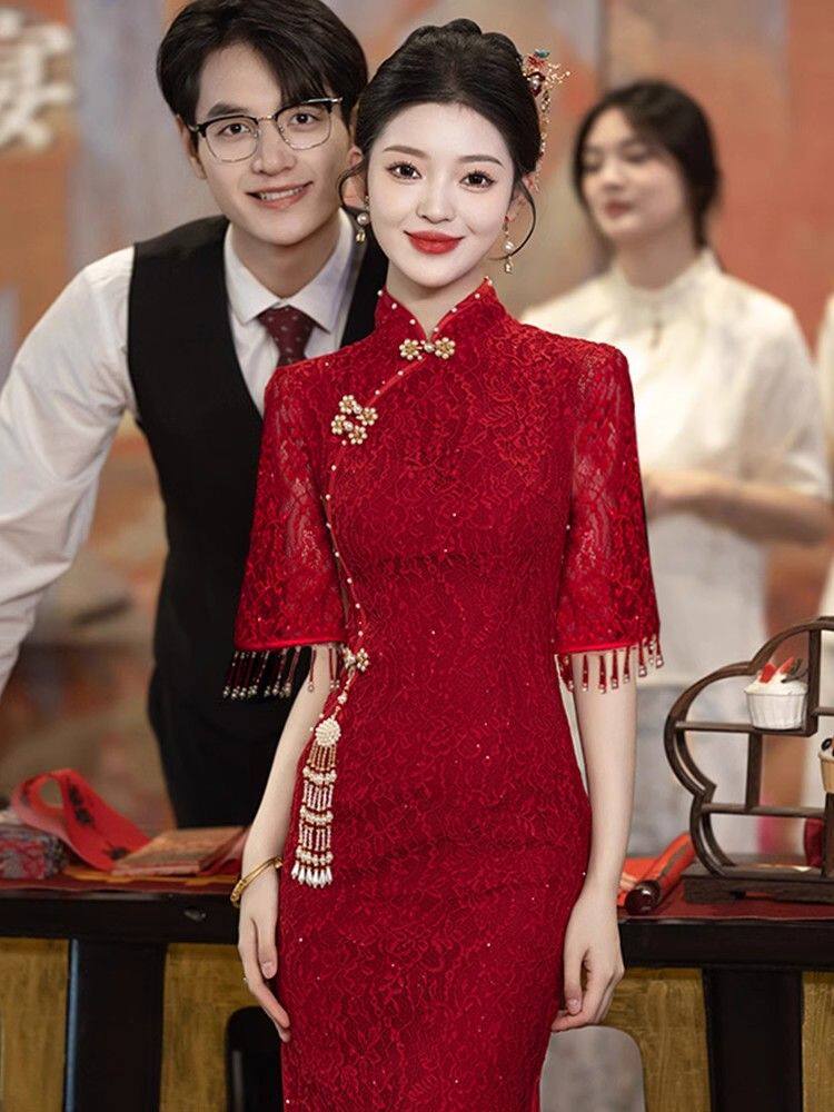 2026新款新中式旗袍敬酒服新娘结婚订婚宴会礼服裙女回门便装红色