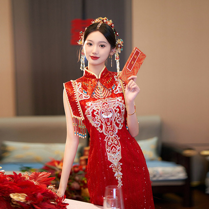 2025新款秀禾服旗袍新娘新中式高端中式嫁衣订婚回门奢华敬酒服女