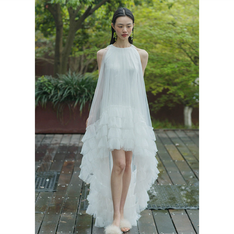 森系仙女新娘出门纱挂脖敬酒礼服小众设计感轻婚纱婚礼晨袍连衣裙