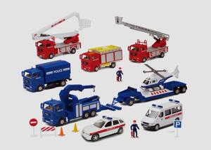 N特价俊基奥图美1:60合金车模套装工程车警车消防车吊车玩具礼盒
