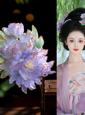 古风汉服唐制齐胸裙烫花牡丹发饰