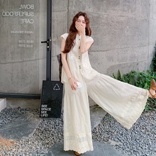 超火国风爆款高级感蕾丝上衣阔腿裤套装夏新中式ootd流行气质女装