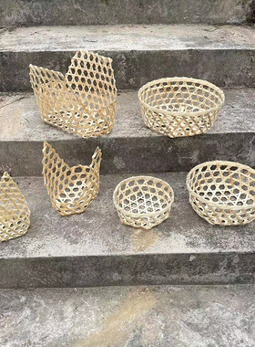 手工竹编篮子点心水果篮礼品包装篮装饰挂件精品竹编制品花碗篮筐