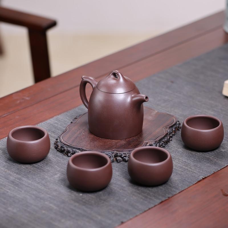 宜兴紫砂壶紫泥秦权壶茶壶一壶四杯套壶家用泡茶壶喝茶茶具