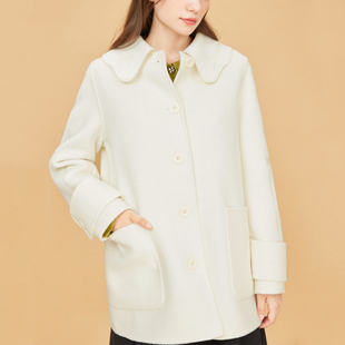 毛呢外套女中长款娃娃领羊毛呢子刺绣大衣A字型韩版显瘦洋气上衣