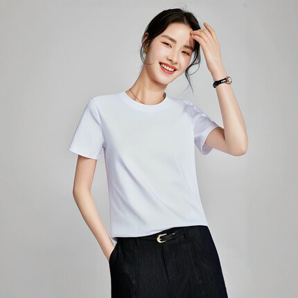 丝光棉正肩女t恤短袖夏季专柜同款纯色圆领修身通勤百搭气质上衣