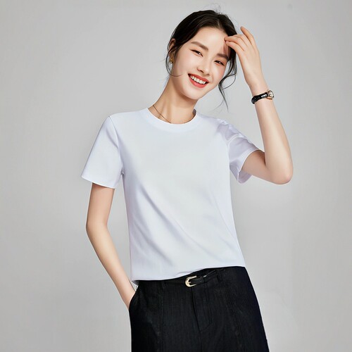 丝光棉正肩女t恤短袖夏季专柜同款纯色圆领修身通勤百搭气质上衣