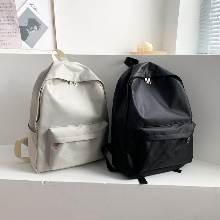 有趣琳 纯色女士双肩包背包女夏季款简约学生书包小学女背包