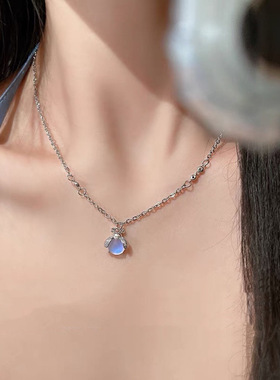 有趣琳 月光石萤火虫项链女夏复古锁骨链