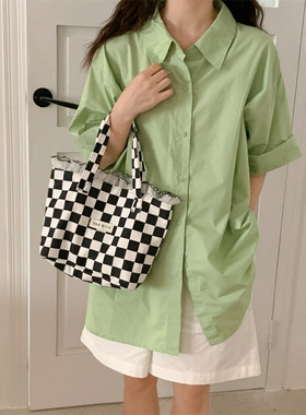 有趣琳 26222 韩风蕾丝撞色手提包复古女士遛弯包手拎妈咪包手机