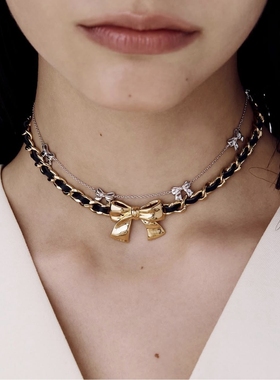 芭蕾风皮带蝴蝶结穿皮项链choker